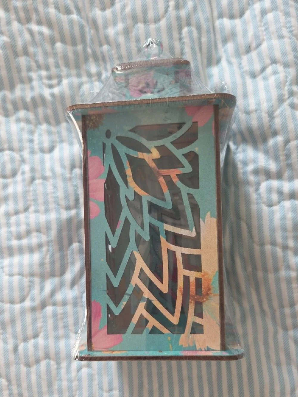 Decorative Turquoise Floral Carved Wooden Lantern